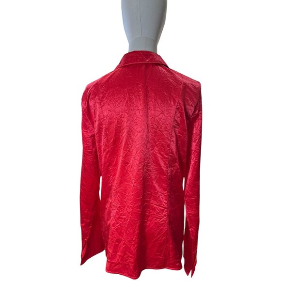 Free People Crushed Satin Tie-Front Blouse in Lipstick Red | Size L | NWT - Picture 5 of 9